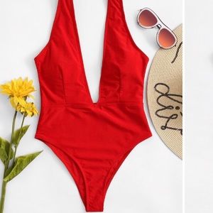 Red one piece swim suit